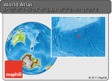 Physical Location Map of the Area around 57° 10' 28" S, 169° 13' 29" E