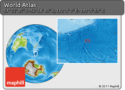 Physical Location Map of the Area around 57° 10' 28" S, 172° 37' 30" E