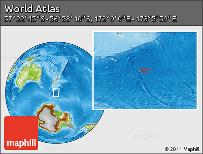 Physical Location Map of the Area around 57° 10' 28" S, 172° 37' 30" E