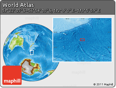 Physical Location Map of the Area around 57° 10' 28" S, 172° 37' 30" E