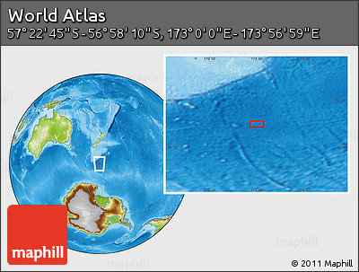 Physical Location Map of the Area around 57° 10' 28" S, 173° 28' 29" E