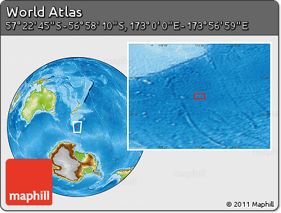 Physical Location Map of the Area around 57° 10' 28" S, 173° 28' 29" E