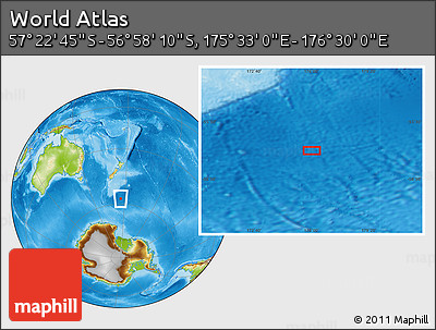Physical Location Map of the Area around 57° 10' 28" S, 176° 1' 30" E