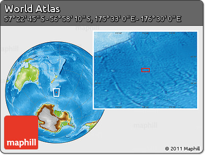 Physical Location Map of the Area around 57° 10' 28" S, 176° 1' 30" E