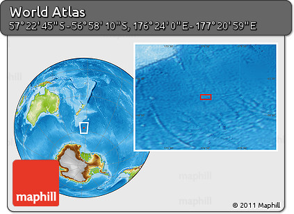 Physical Location Map of the Area around 57° 10' 28" S, 176° 52' 30" E