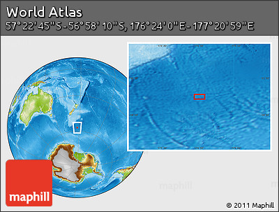Physical Location Map of the Area around 57° 10' 28" S, 176° 52' 30" E