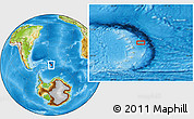 Physical Location Map of the area around 57° 10' 28" S, 25° 25' 29" W