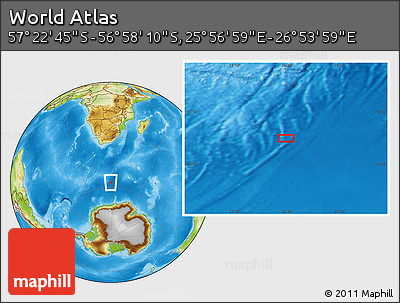 Physical Location Map of the Area around 57° 10' 28" S, 26° 25' 29" E