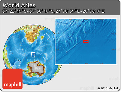 Physical Location Map of the Area around 57° 10' 28" S, 28° 7' 30" E