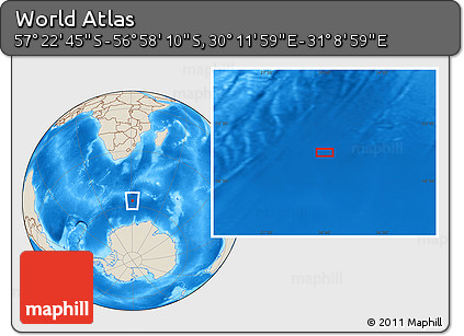 Shaded Relief Location Map of the Area around 57° 10' 28" S, 30° 40' 29" E