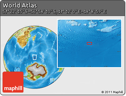 Physical Location Map of the Area around 57° 10' 28" S, 47° 40' 29" E