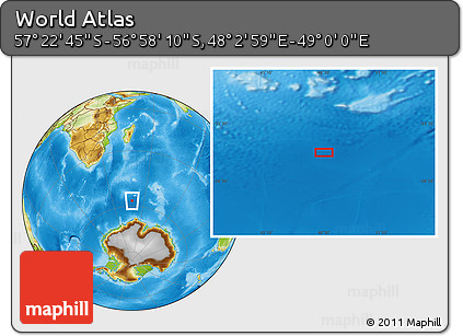 Physical Location Map of the Area around 57° 10' 28" S, 48° 31' 29" E