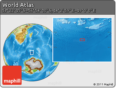 Physical Location Map of the Area around 57° 10' 28" S, 48° 31' 29" E