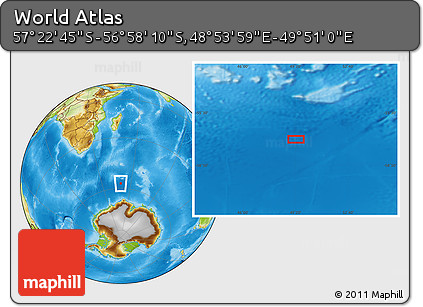 Physical Location Map of the Area around 57° 10' 28" S, 49° 22' 30" E