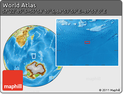 Physical Location Map of the Area around 57° 10' 28" S, 49° 22' 30" E