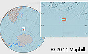 Gray Location Map of the area around 57° 10' 28" S, 51° 4' 30" E, hill shading