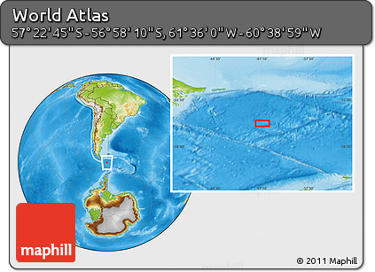 Physical Location Map of the Area around 57° 10' 28" S, 61° 7' 30" W