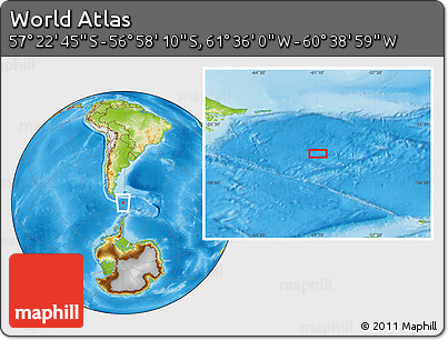 Physical Location Map of the Area around 57° 10' 28" S, 61° 7' 30" W
