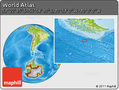 Physical Location Map of the Area around 57° 10' 28" S, 70° 28' 29" W