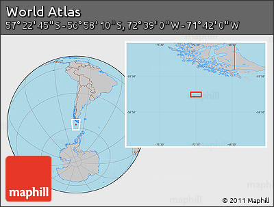 Gray Location Map of the Area around 57° 10' 28" S, 72° 10' 30" W