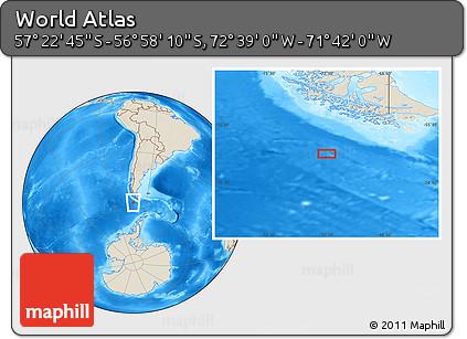 Shaded Relief Location Map of the Area around 57° 10' 28" S, 72° 10' 30" W