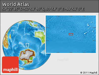 Physical Location Map of the Area around 57° 10' 28" S, 94° 25' 30" E