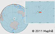 Gray Location Map of the area around 57° 10' 28" S, 99° 31' 30" E, hill shading
