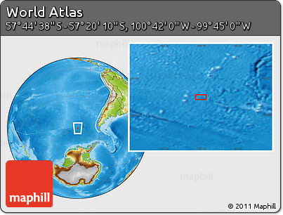 Physical Location Map of the Area around 57° 32' 24" S, 100° 13' 29" W