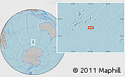 Gray Location Map of the area around 57° 32' 24" S, 101° 13' 29" E, hill shading