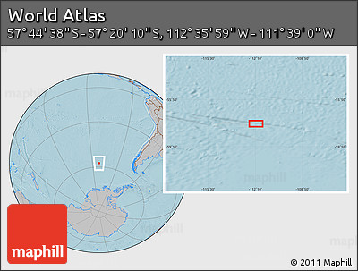 Gray Location Map of the Area around 57° 32' 24" S, 112° 7' 30" W, hill shading