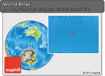 Physical Location Map of the Area around 57° 32' 24" S, 124° 10' 30" E