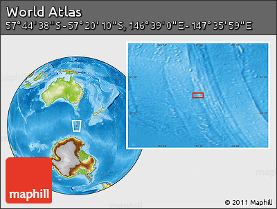 Physical Location Map of the Area around 57° 32' 24" S, 147° 7' 30" E
