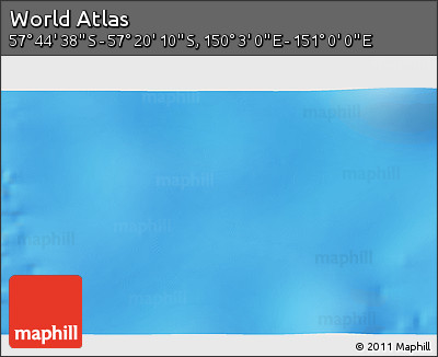 Physical 3D Map of the Area around 57° 32' 24" S, 150° 31' 30" E