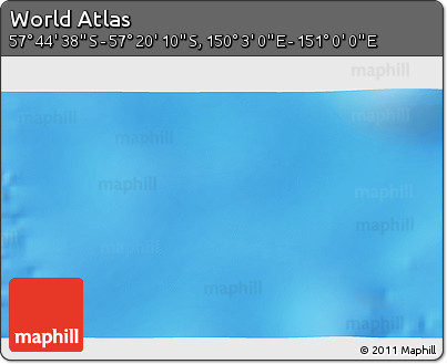 Physical 3D Map of the Area around 57° 32' 24" S, 150° 31' 30" E