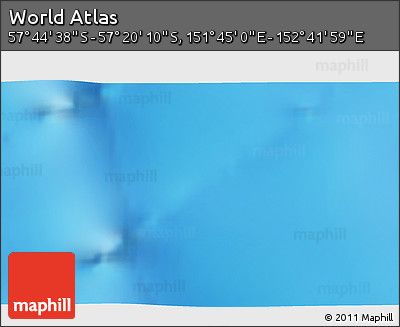 Physical 3D Map of the Area around 57° 32' 24" S, 152° 13' 29" E