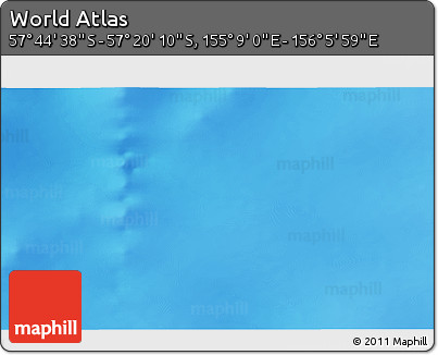 Physical 3D Map of the Area around 57° 32' 24" S, 155° 37' 30" E