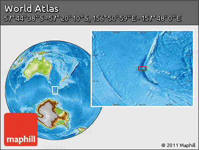 Physical Location Map of the Area around 57° 32' 24" S, 157° 19' 29" E