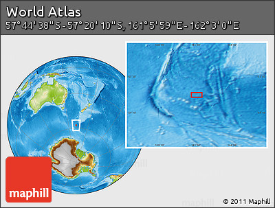 Physical Location Map of the Area around 57° 32' 24" S, 161° 34' 29" E