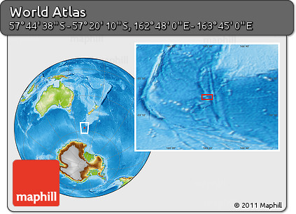 Physical Location Map of the Area around 57° 32' 24" S, 163° 16' 30" E