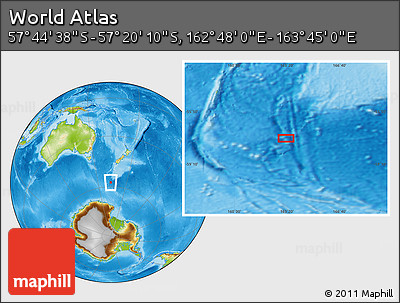Physical Location Map of the Area around 57° 32' 24" S, 163° 16' 30" E