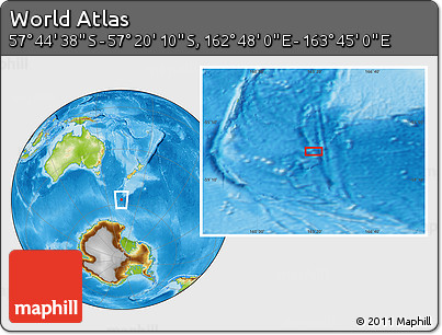 Physical Location Map of the Area around 57° 32' 24" S, 163° 16' 30" E