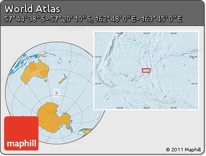 Political Location Map of the Area around 57° 32' 24" S, 163° 16' 30" E