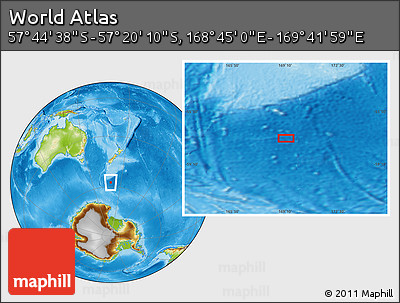 Physical Location Map of the Area around 57° 32' 24" S, 169° 13' 29" E