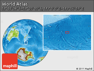 Physical Location Map of the Area around 57° 32' 24" S, 173° 28' 29" E