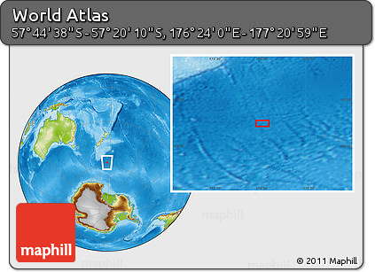 Physical Location Map of the Area around 57° 32' 24" S, 176° 52' 30" E