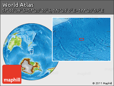 Physical Location Map of the Area around 57° 32' 24" S, 176° 52' 30" E