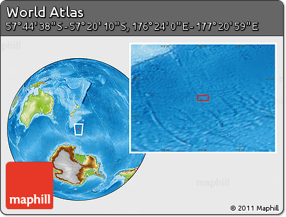 Physical Location Map of the Area around 57° 32' 24" S, 176° 52' 30" E