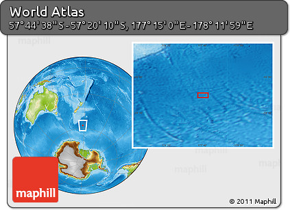 Physical Location Map of the Area around 57° 32' 24" S, 177° 43' 29" E