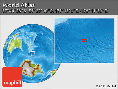 Physical Location Map of the Area around 57° 32' 24" S, 177° 43' 29" E