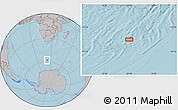 Gray Location Map of the area around 57° 32' 24" S, 22° 10' 29" E, hill shading